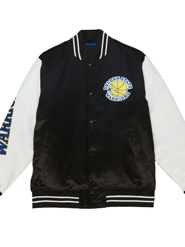 Golden State Warriors Team Origins Varsity Black-White Satin Jacket