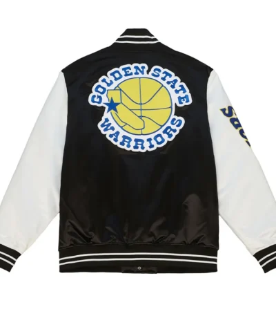 Golden State Warriors Team Origins Varsity Black-White Satin Jacket