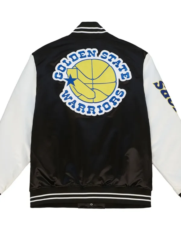 Golden State Warriors Team Origins Varsity Black-White Satin Jacket