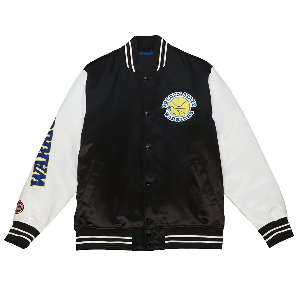 Golden State Warriors Team Origins Varsity Black-White Satin Jacket Golden State Warriors Team Origins Varsity Black-White Satin Jacket