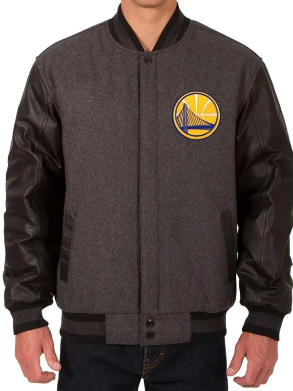 Golden State Warriors Varsity Charcoal and Black Jacket