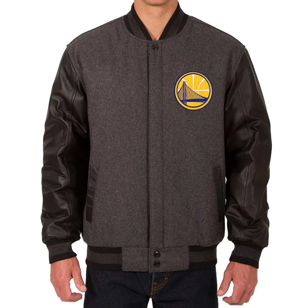 Golden State Warriors Varsity Charcoal and Black Jacket Golden State Warriors Varsity Charcoal and Black Jacket