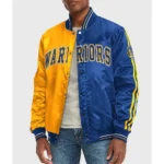 Golden State Warriors Varsity Yellow and Blue Satin Jacket