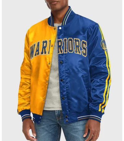 Golden State Warriors Varsity Yellow and Blue Satin Jacket