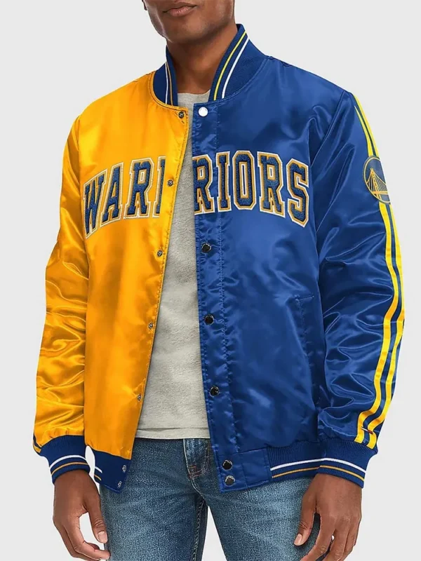 Golden State Warriors Varsity Yellow and Blue Satin Jacket