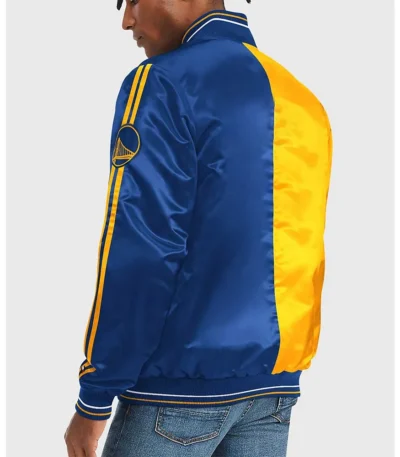 Golden State Warriors Varsity Yellow and Blue Satin Jacket