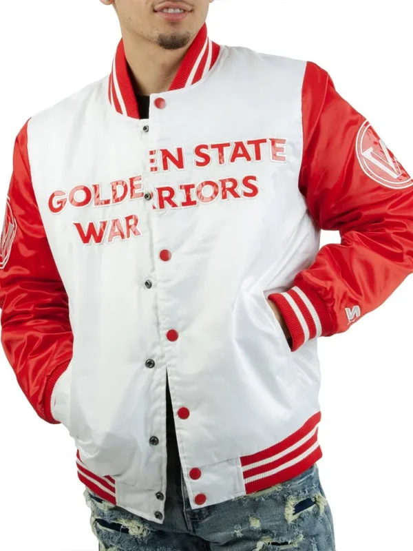 Golden State Warriors White and Red Satin Jacket