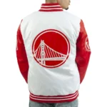 Golden State Warriors White and Red Satin Jacket