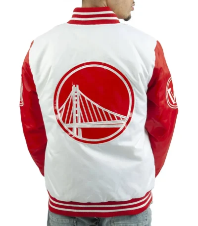 Golden State Warriors White and Red Satin Jacket