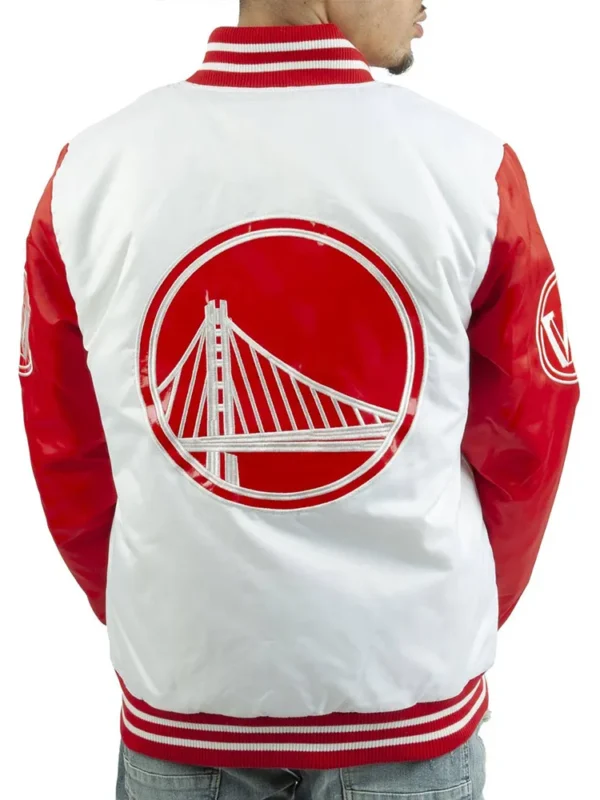 Golden State Warriors White and Red Satin Jacket