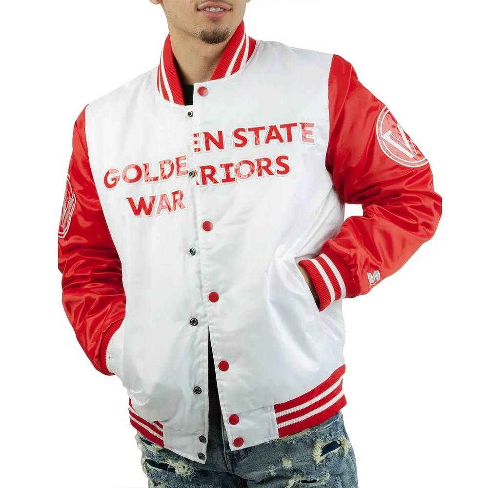 Golden State Warriors White and Red Satin Jacket Golden State Warriors White and Red Satin Jacket