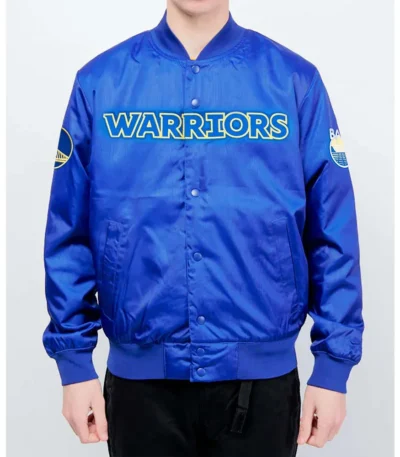 Golden State Warriors Wordmark Blue Satin Jacket
