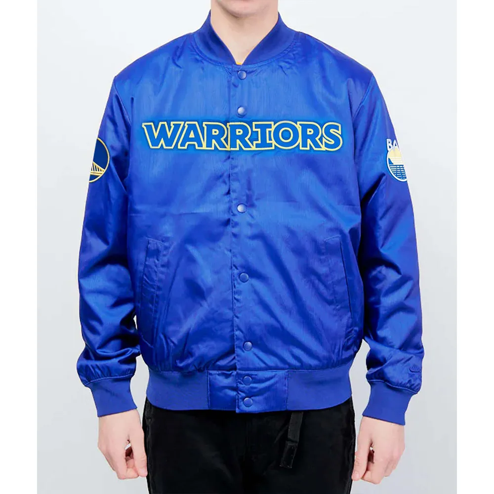 Golden State Warriors Wordmark Blue Satin Jacket Golden State Warriors Wordmark Blue Satin Jacket