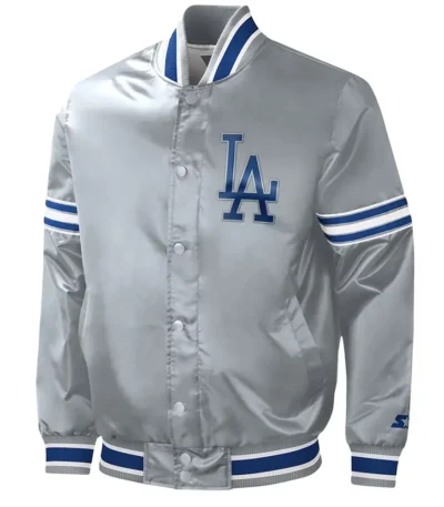 Gray Los Angeles Dodgers Slider Satin Jacket