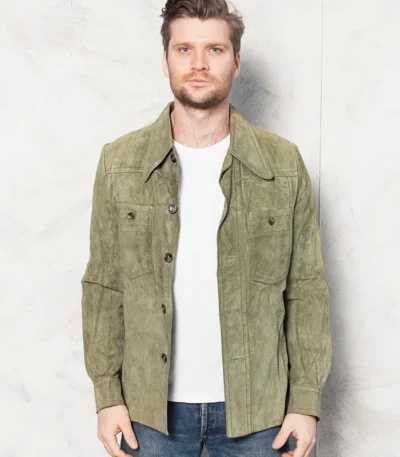 Green 70s Vintage Suede Leather Shacket