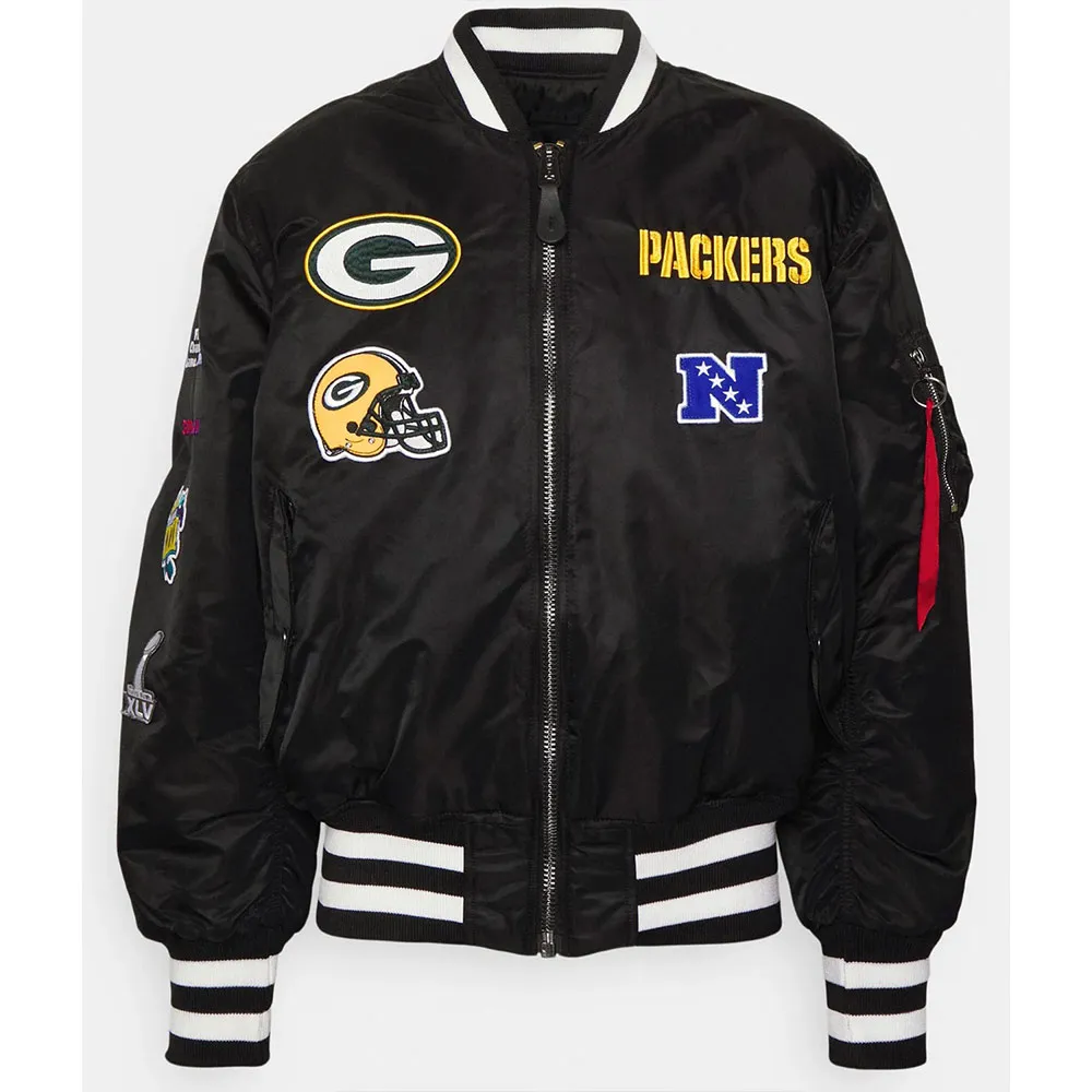 Green Bay Packers Black Bomber MA-1 Jacket Green Bay Packers Black Bomber MA-1 Jacket