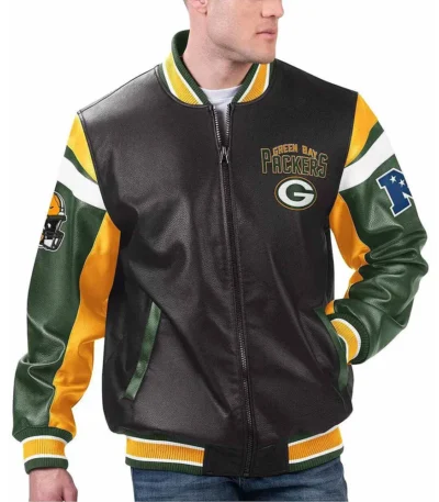 Green Bay Packers Black Varsity Full-Zip Leather Jacket