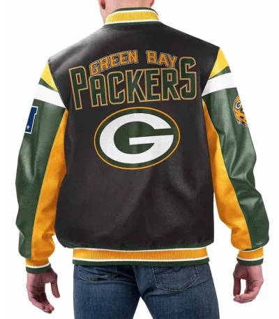 Green Bay Packers Black Varsity Full-Zip Leather Jacket