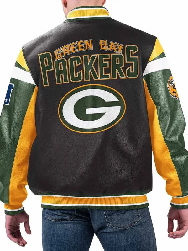 Green Bay Packers Black Varsity Full-Zip Leather Jacket