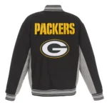 Green Bay Packers Black and Gray Varsity Wool Jacket
