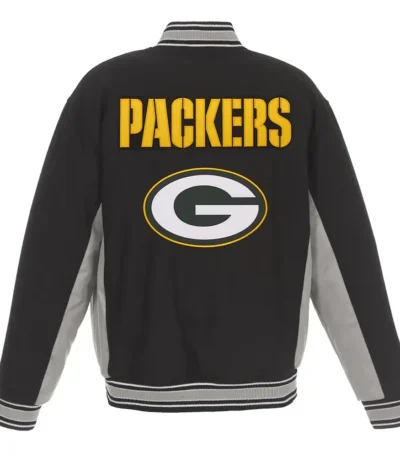 Green Bay Packers Black and Gray Varsity Wool Jacket