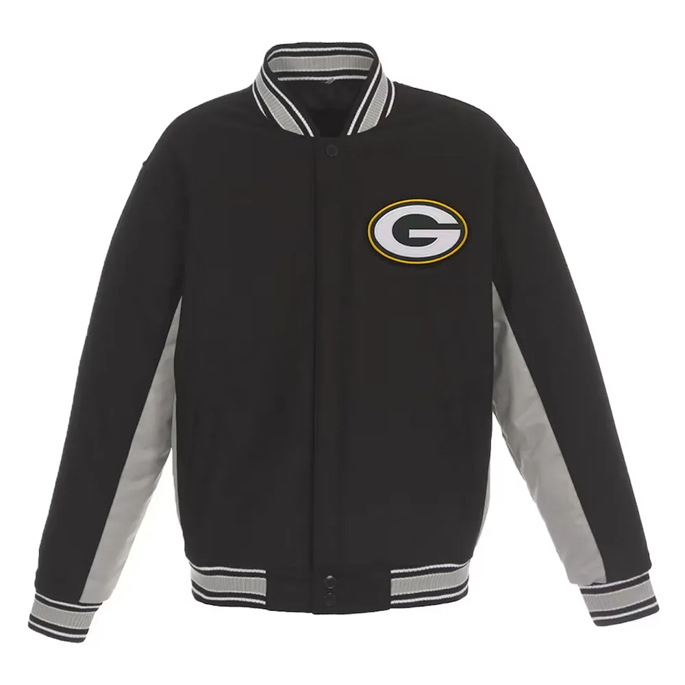Green Bay Packers Black and Gray Varsity Wool Jacket Green Bay Packers Black and Gray Varsity Wool Jacket