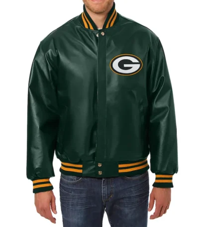 Green Bay Packers Bomber Varsity Green Leather Jacket