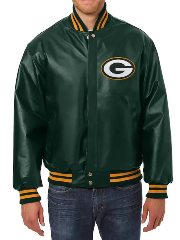 Green Bay Packers Bomber Varsity Green Leather Jacket