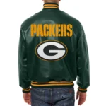 Green Bay Packers Bomber Varsity Green Leather Jacket