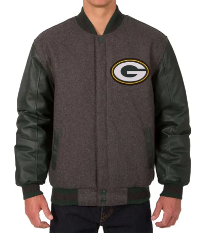 Green Bay Packers Charcoal and Green Varsity Jacket