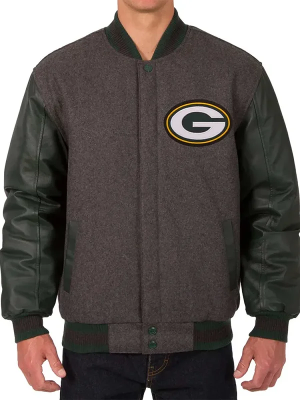 Green Bay Packers Charcoal and Green Varsity Jacket
