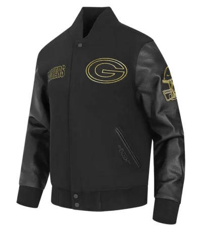 Green Bay Packers Full-Zip Black Varsity Jacket