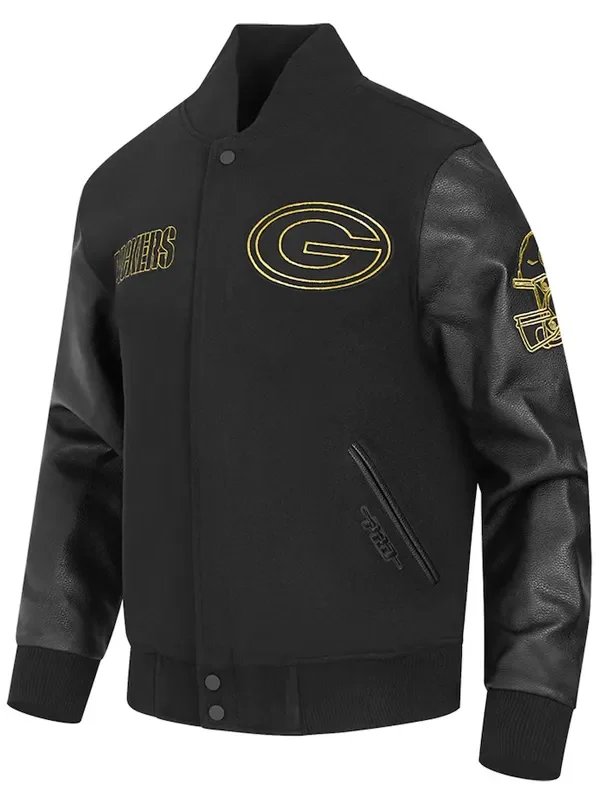 Green Bay Packers Full-Zip Black Varsity Jacket