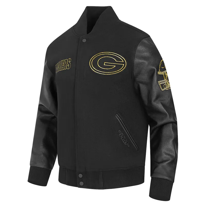 Green Bay Packers Full-Zip Black Varsity Jacket Green Bay Packers Full-Zip Black Varsity Jacket