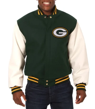 Green Bay Packers Green and White Varsity Jacket