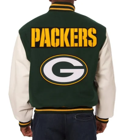 Green Bay Packers Green and White Varsity Jacket