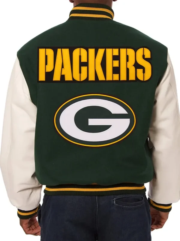 Green Bay Packers Green and White Varsity Jacket