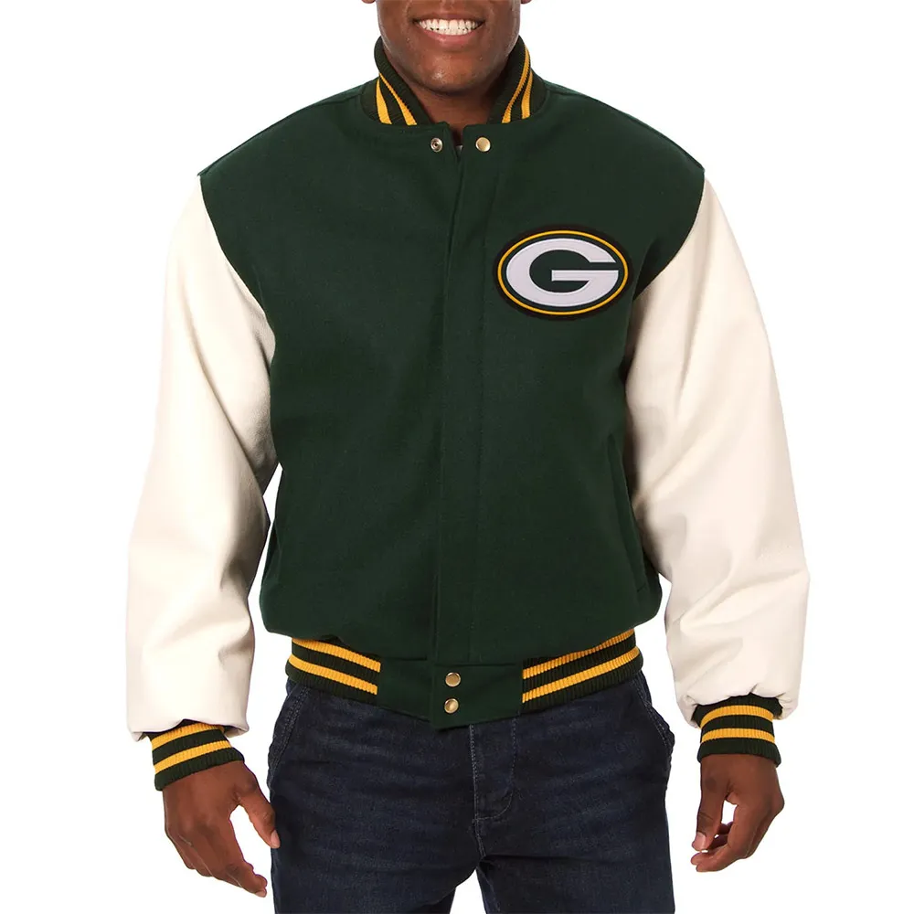 Green Bay Packers Green and White Varsity Jacket Green Bay Packers Green and White Varsity Jacket