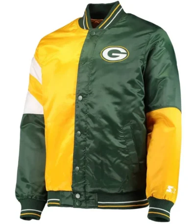 Green Bay Packers Leader Satin Full-Snap Green-Yellow Jacket