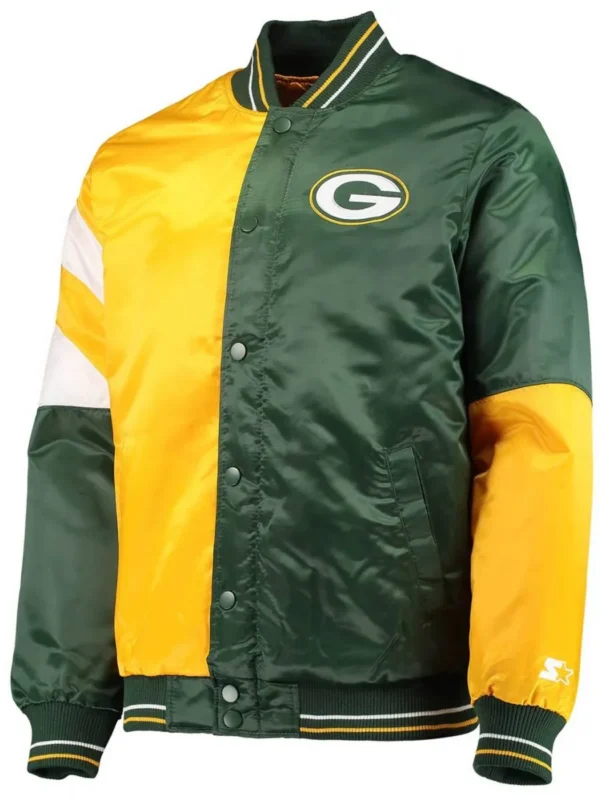 Green Bay Packers Leader Satin Full-Snap Green-Yellow Jacket