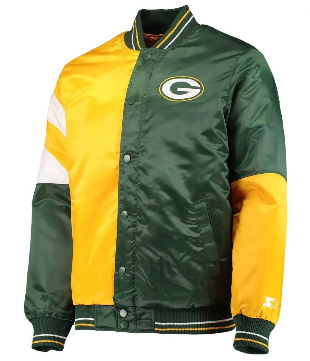 Green Bay Packers Leader Satin Full-Snap Green-Yellow Jacket Green Bay Packers Leader Satin Full-Snap Green-Yellow Jacket