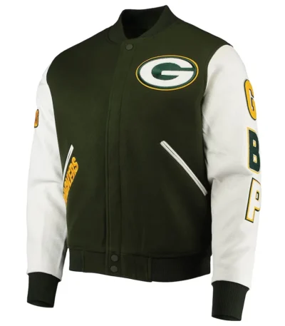 Green Bay Packers Logo Green and White Varsity Jacket