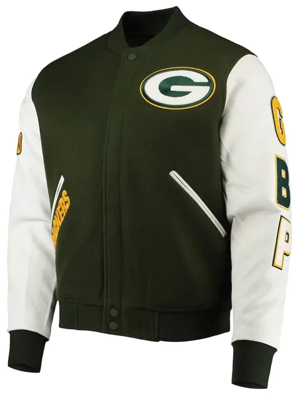 Green Bay Packers Logo Green and White Varsity Jacket