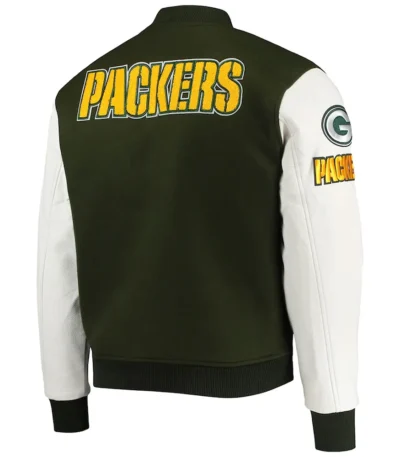 Green Bay Packers Logo Green and White Varsity Jacket