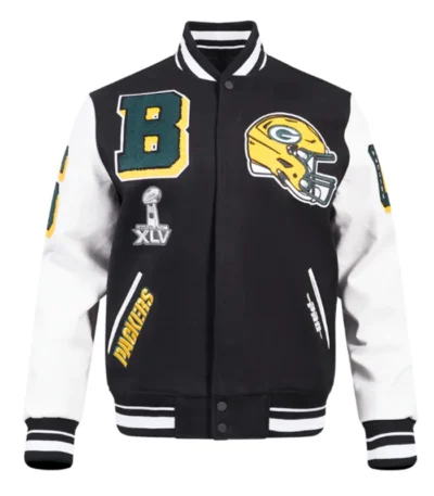 Green Bay Packers Mashup Rib Varsity Wool-Leather Jacket