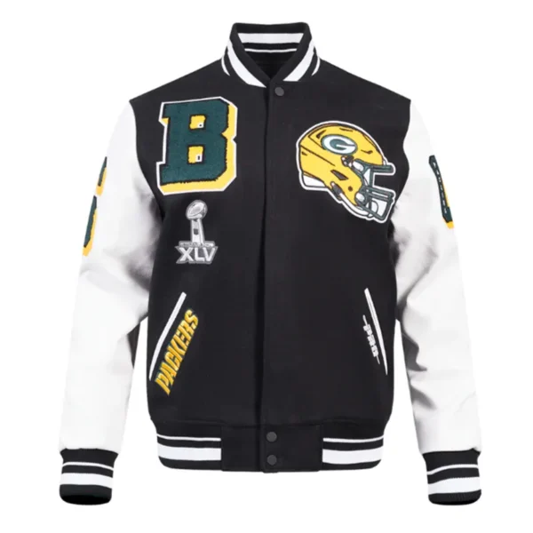 Green Bay Packers Mashup Rib Varsity Wool-Leather Jacket