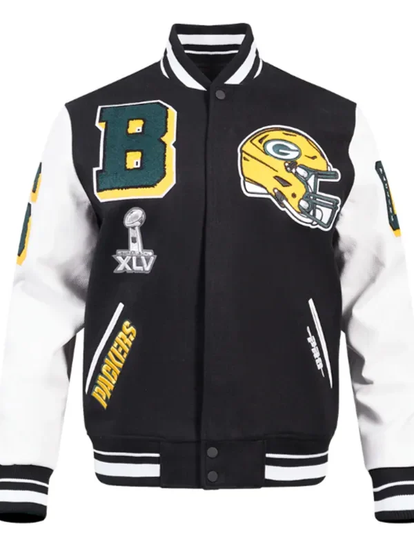 Green Bay Packers Mashup Rib Varsity Wool-Leather Jacket
