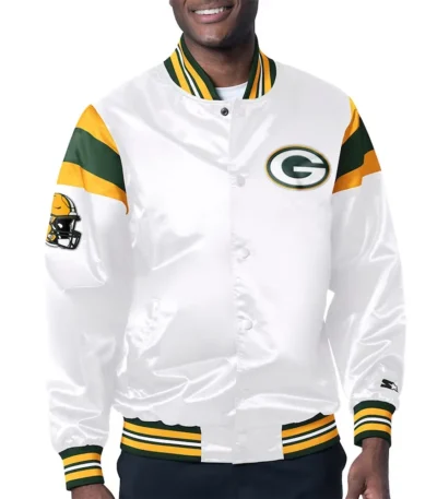 Green Bay Packers Midweight White Satin Jacket