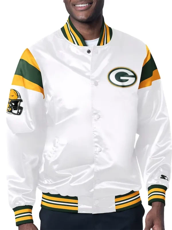 Green Bay Packers Midweight White Satin Jacket