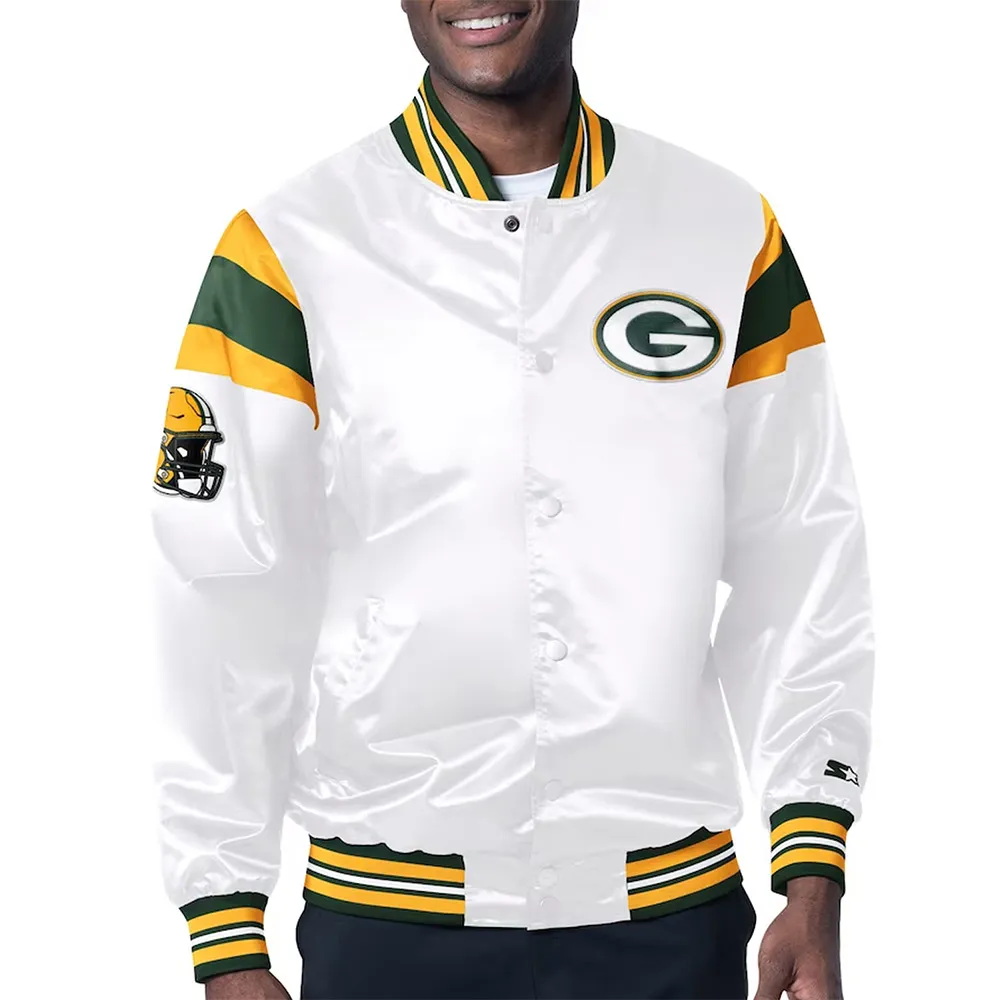 Green Bay Packers Midweight White Satin Jacket Green Bay Packers Midweight White Satin Jacket